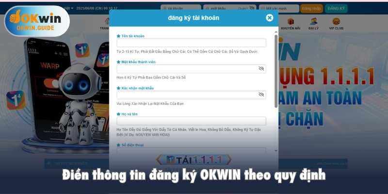 Điền thông tin đăng ký OKWIN theo quy định