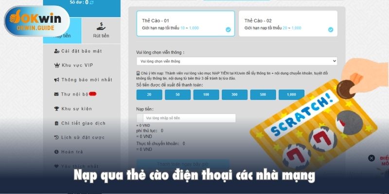 Nạp qua thẻ cào điện thoại các nhà mạng